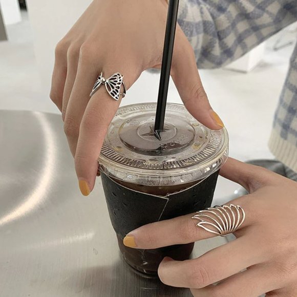 Minimalist 925 Sterling Silver Butterfly Wings Ring Unique Bold Statement Ring - Picture 3 of 6